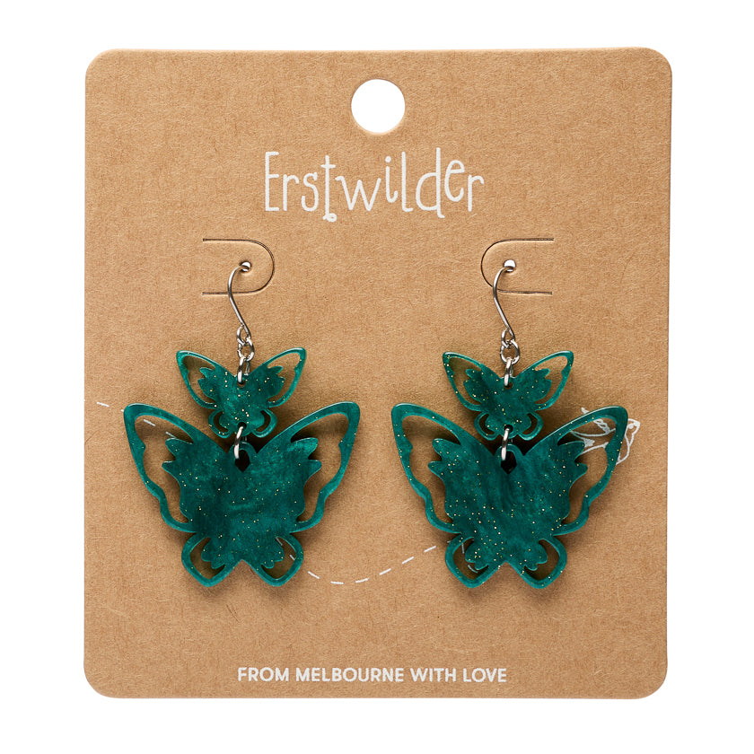 Double Butterfly Drop Earrings - Green