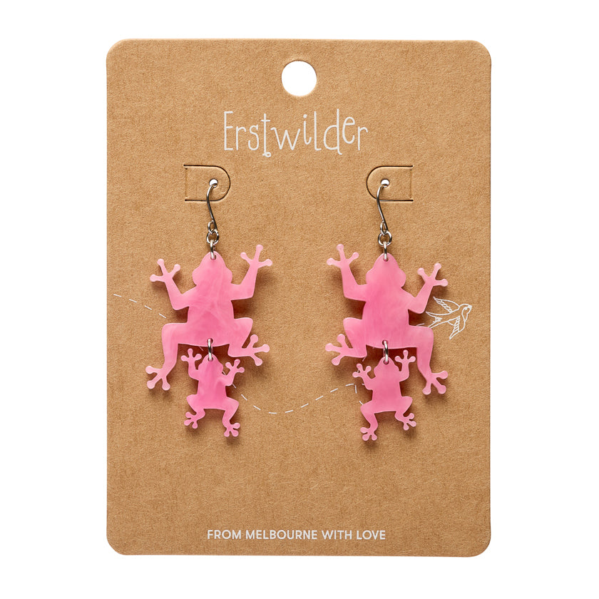 Double Frog Drop Earrings - Pink