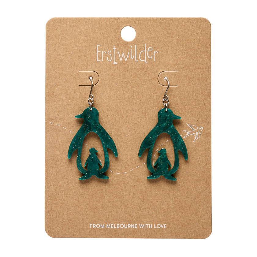 Double Penguin Drop Earrings - Green