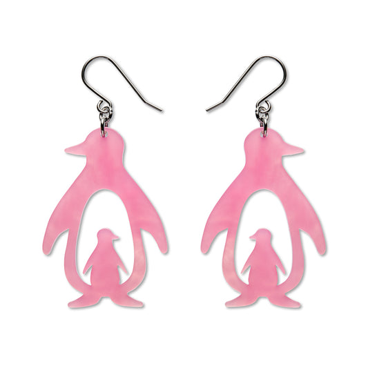 Double Penguin Drop Earrings - Pink