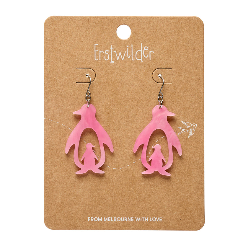 Double Penguin Drop Earrings - Pink