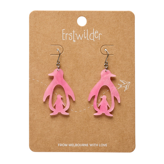 Double Penguin Drop Earrings - Pink
