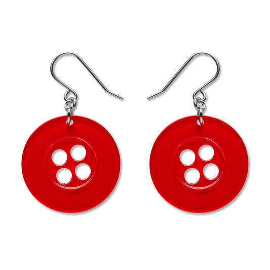 Button Drop Earrings - Red