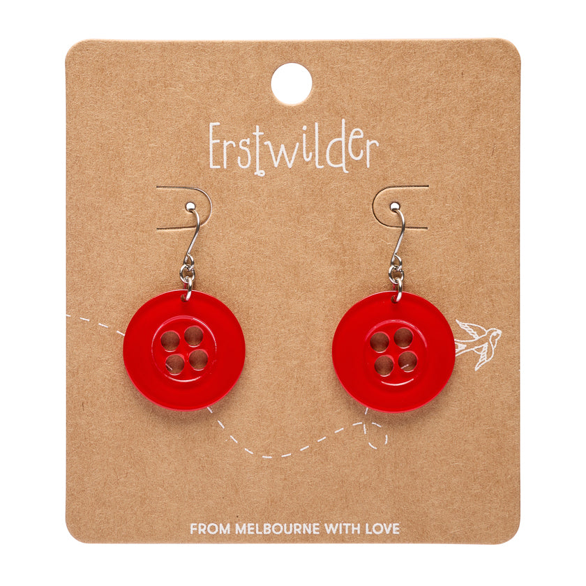 Button Drop Earrings - Red