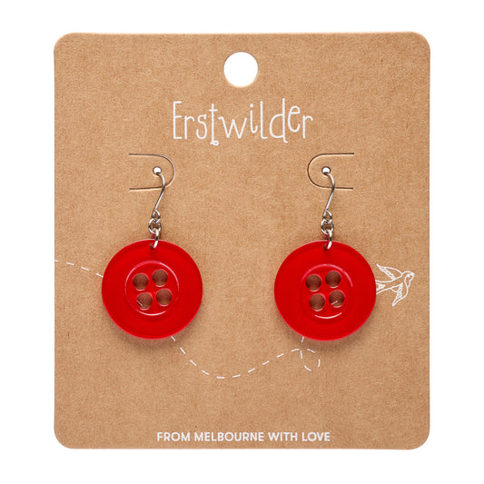 Button Drop Earrings - Red