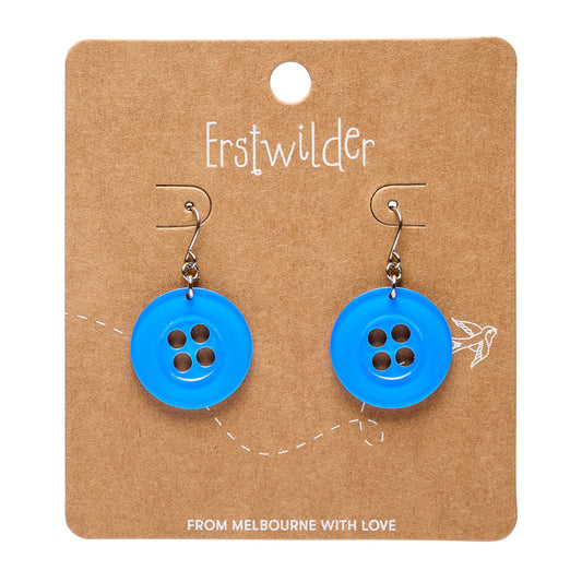Button Drop Earrings - Blue