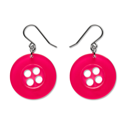 Button Drop Earrings - Pink