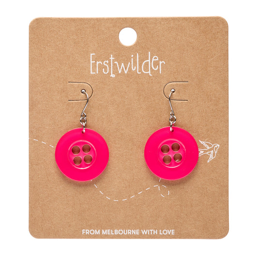 Button Drop Earrings - Pink