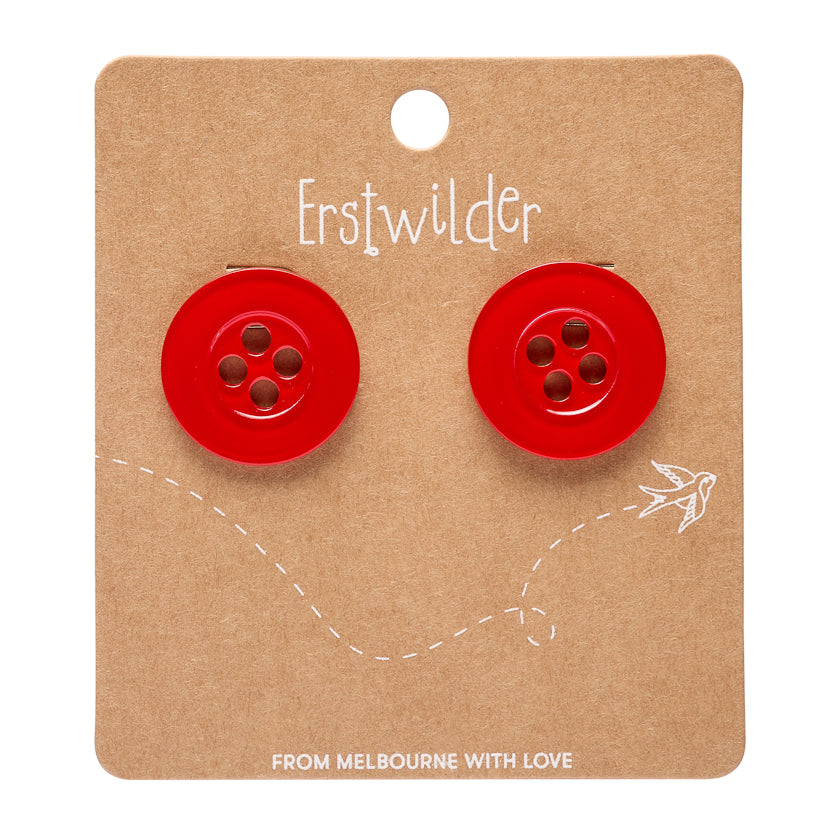 Button Stud Earrings - Red