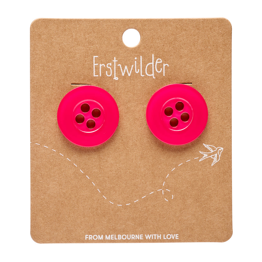 Button Stud Earrings - Pink