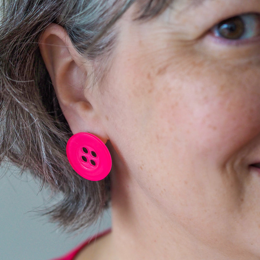 Button Stud Earrings - Pink