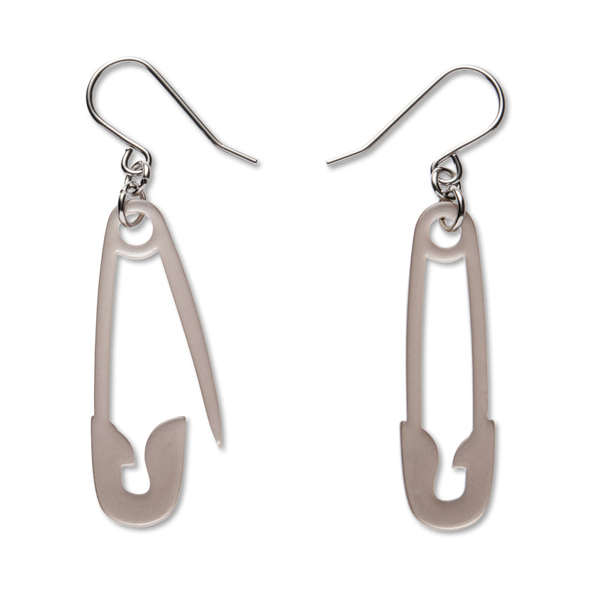 Safety Pin Drop Earrings - Silver
