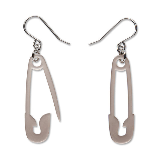Safety Pin Drop Earrings - Silver