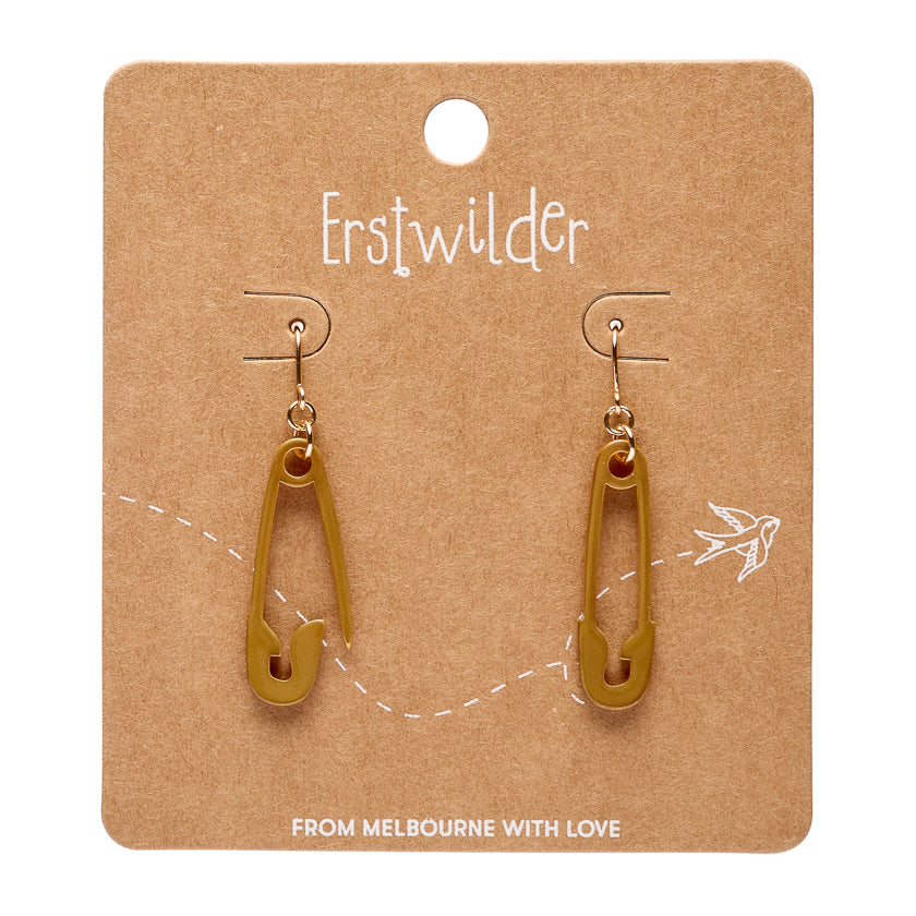 Safety Pin Drop Earrings - Gold