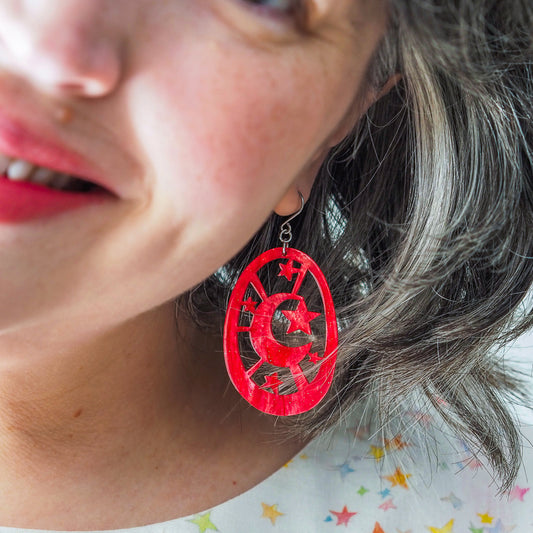 Moonlight Drop Earrings - Red