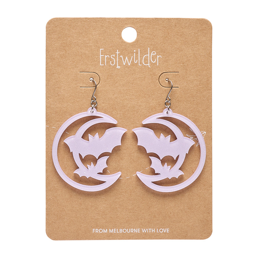 Moon & Bats Drop Earrings - Purple