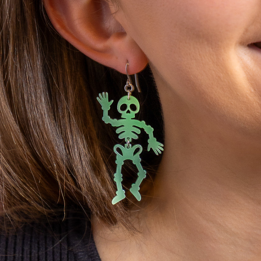 Dancing Skeletons Drop Earrings - Glow in the Dark