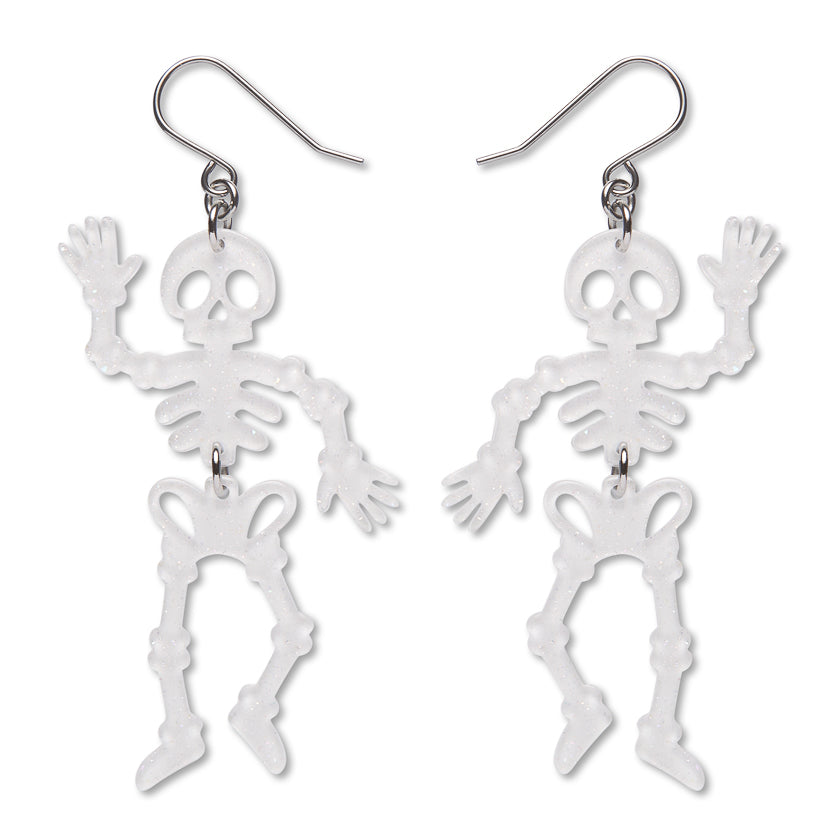 Dancing Skeletons Drop Earrings - White