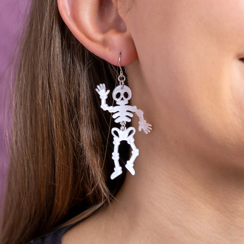 Dancing Skeletons Drop Earrings - White