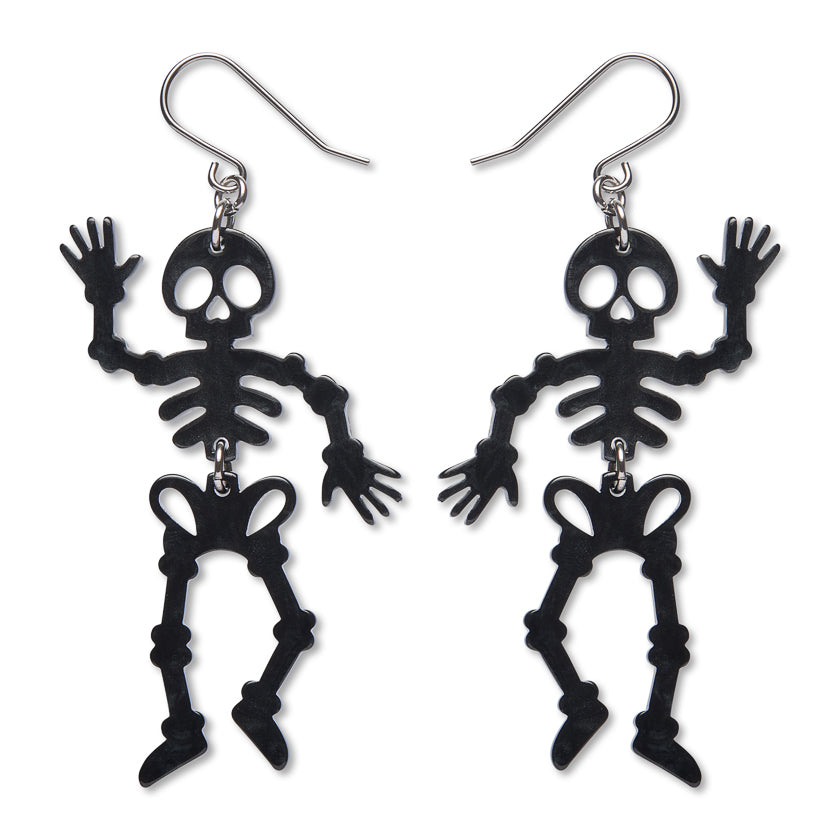 Dancing Skeleton Drop Earrings - Black