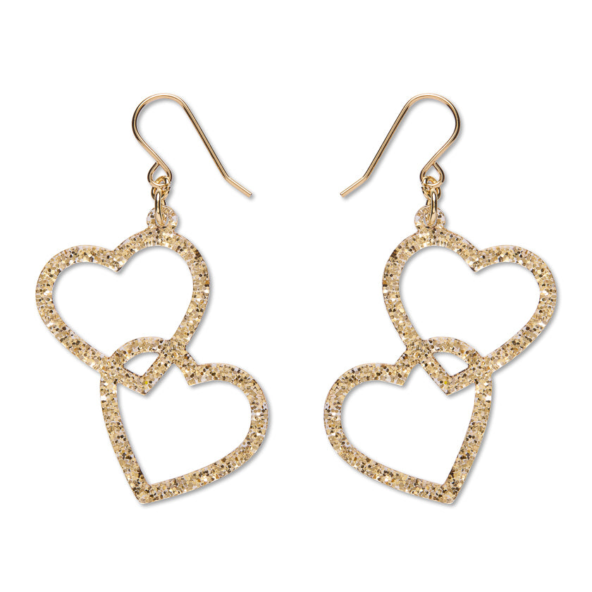 Heart Rings Drop Earrings – Gold