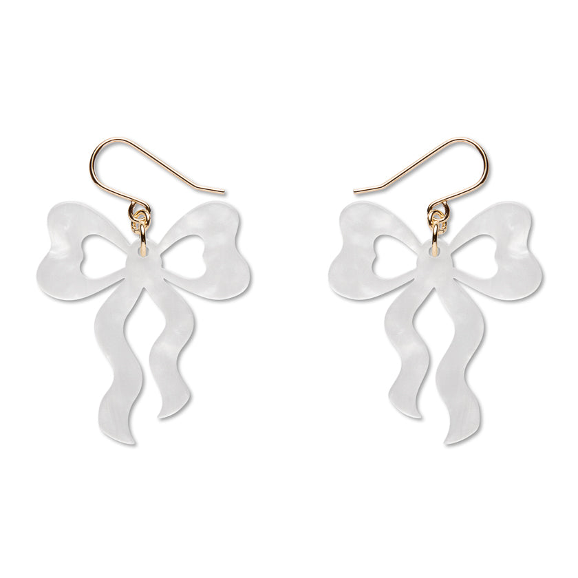 Bows Drop Earrings – White