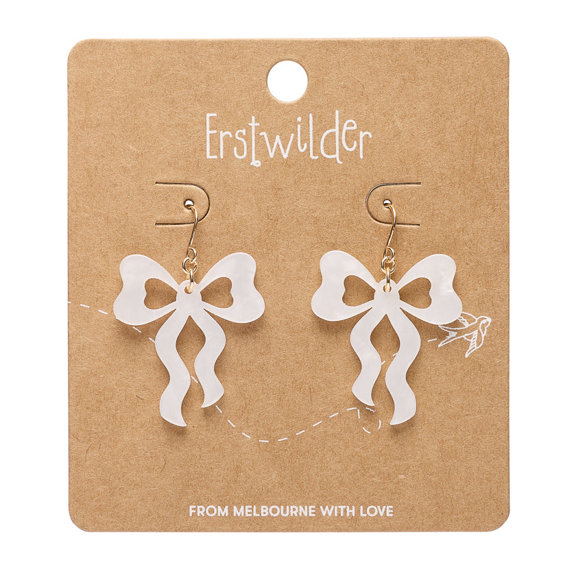 Bows Drop Earrings – White