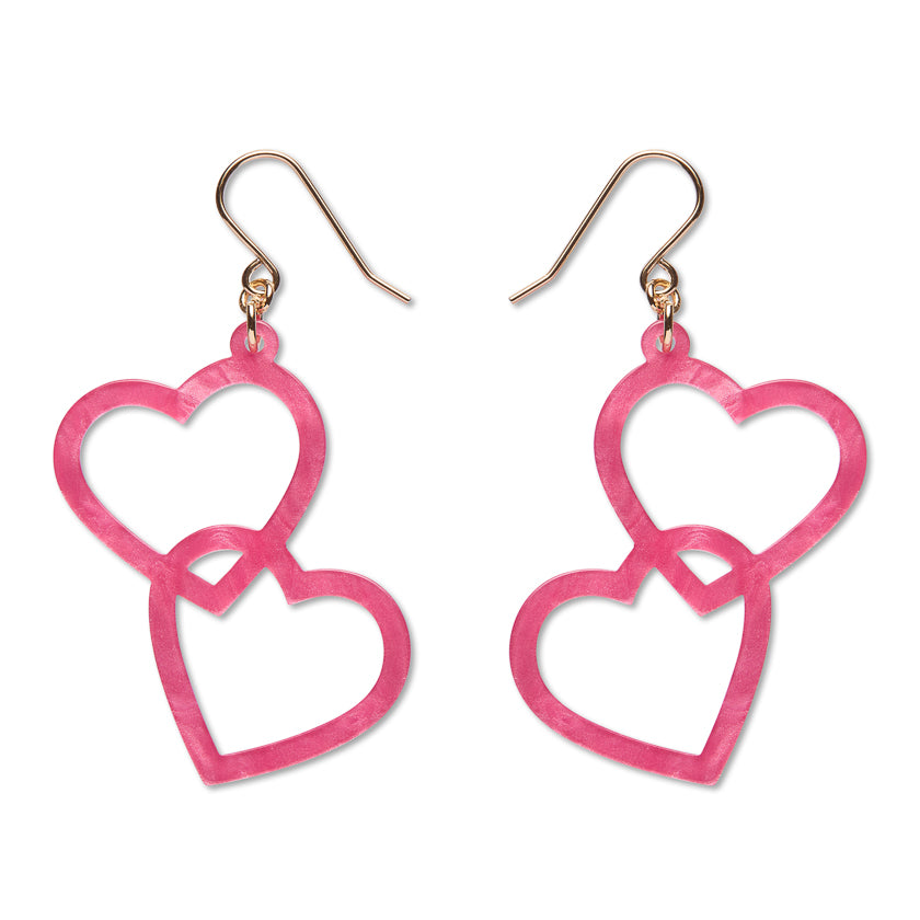 Heart Rings Drop Earrings – Pink