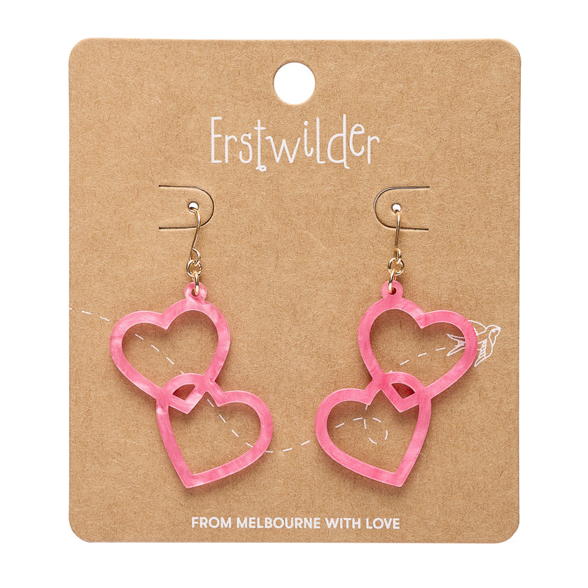 Heart Rings Drop Earrings – Pink