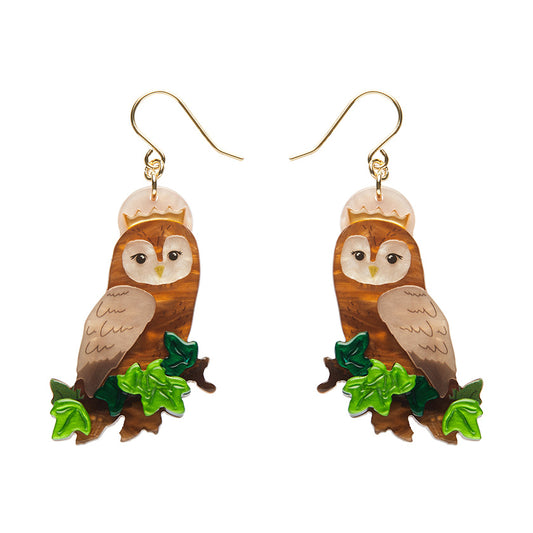 Regal Woodland Owl Drop Earrings