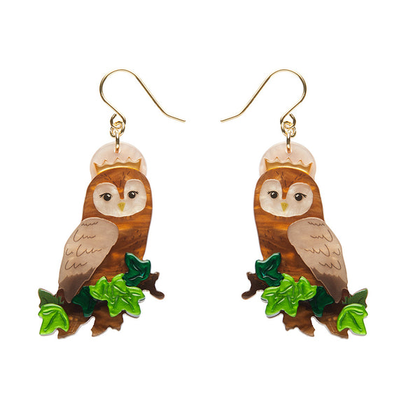 Regal Woodland Owl Drop Earrings