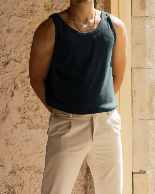 Ribbed Singlet Charcoal Blue