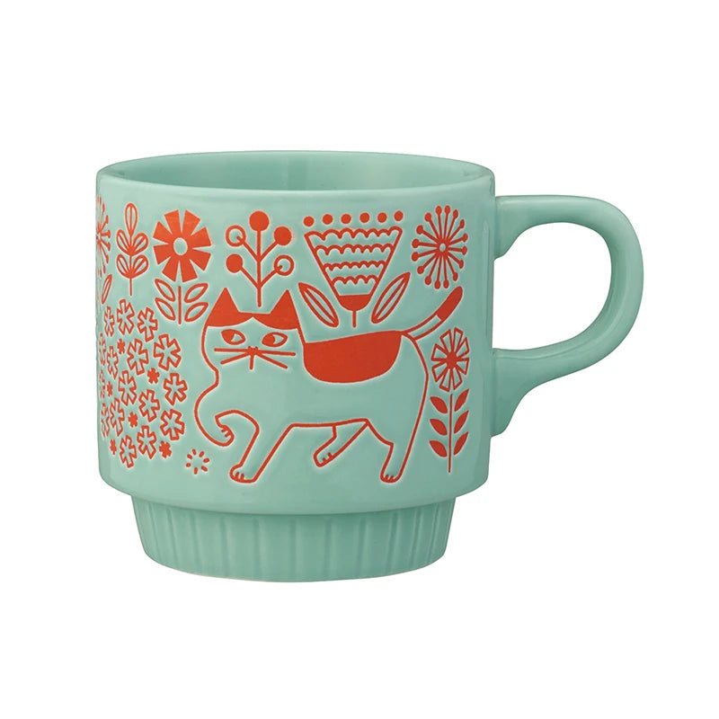 Walking Cat Stackable Mug - Flower Garden