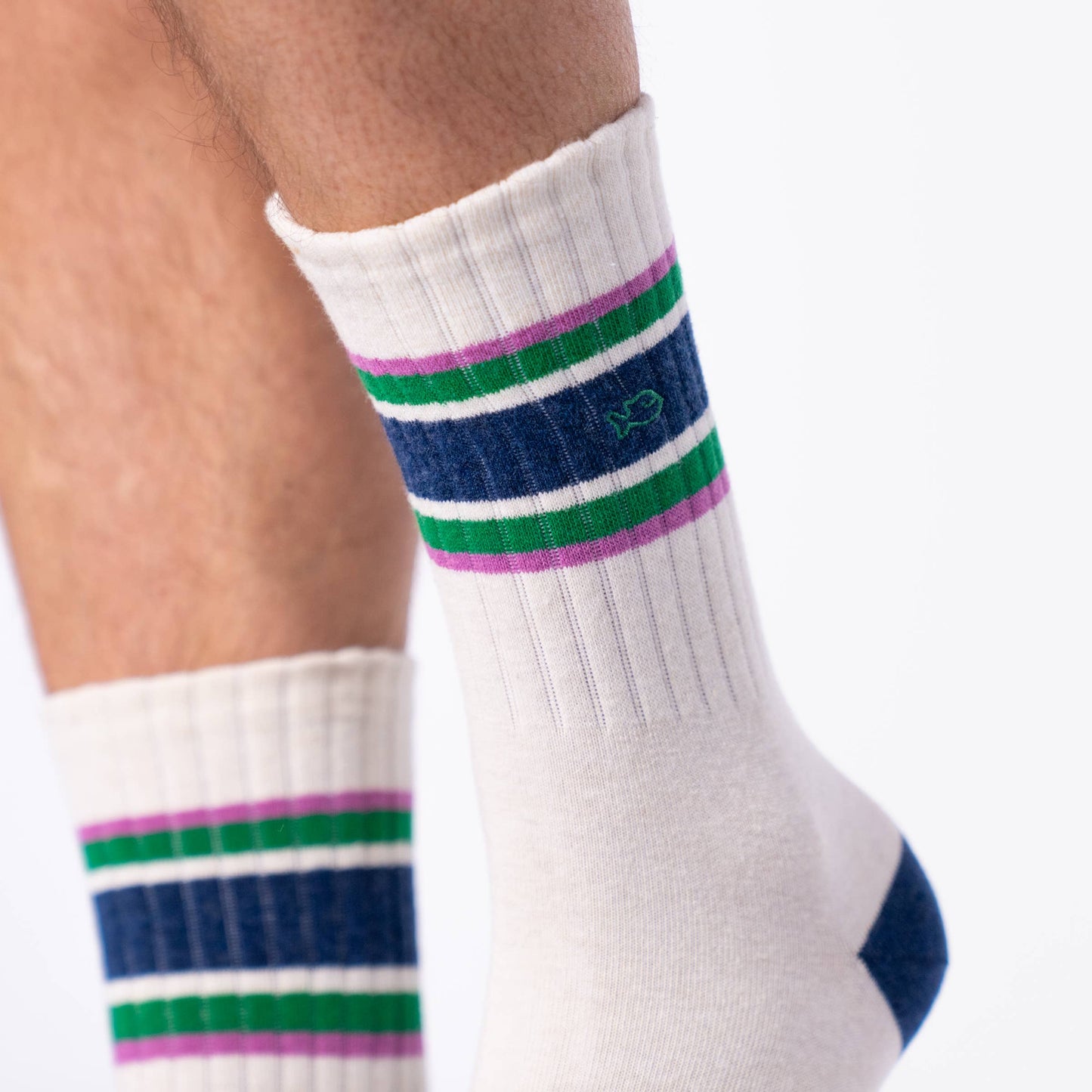 BILLYBELT Retro Socks - Beige, Navy & Green