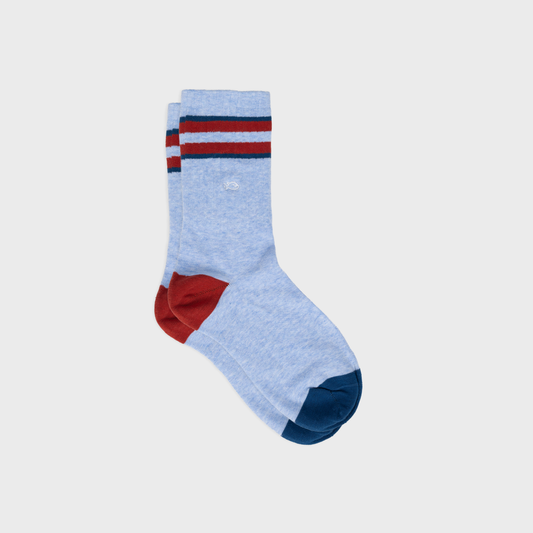 BILLYBELT Retro Socks - Light Blue & Red Striped