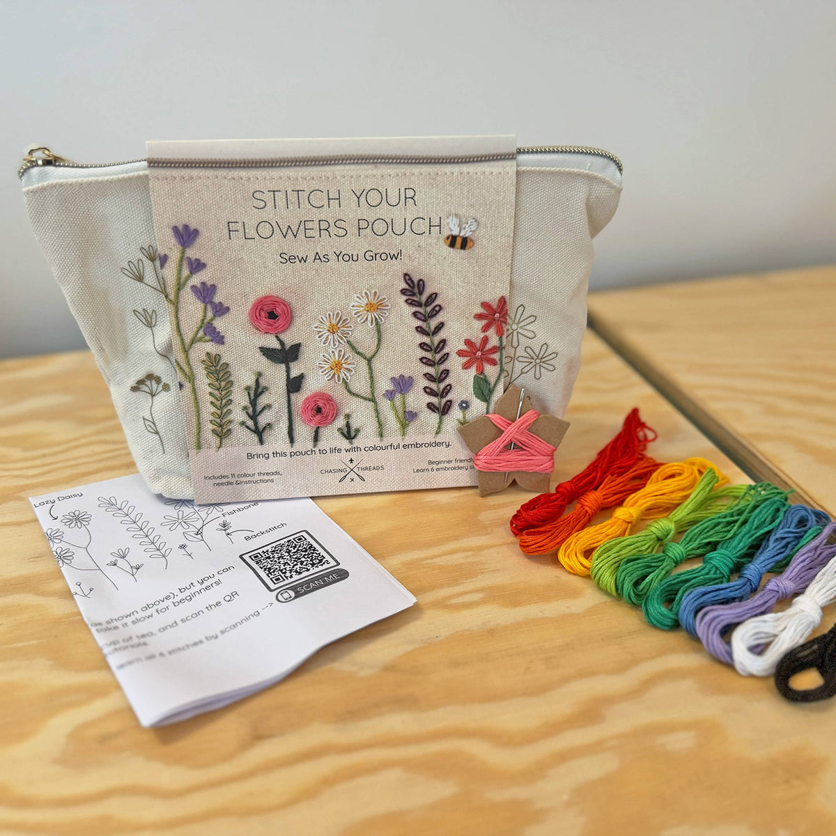 Stitch Your Flowers Zip Pouch - Embroidery Kit