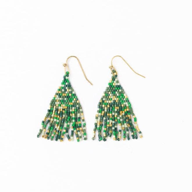 Cassie Mini Confetti Short Fringe Earrings - Green + Gold