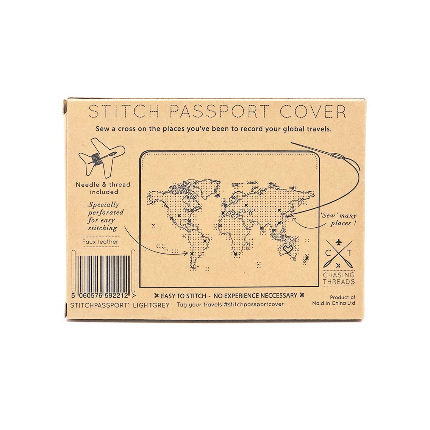 Stitch Where You've Been Passport Cover Kit - Vegan Grey