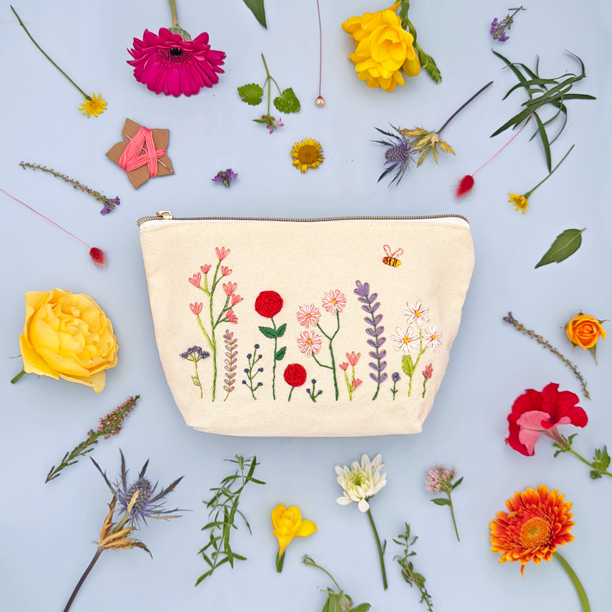 Stitch Your Flowers Zip Pouch - Embroidery Kit
