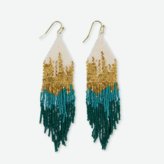 Claire Ombre Beaded Fringe Earrings - Emerald Green
