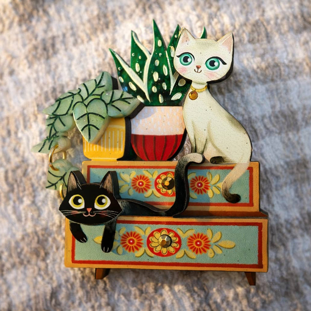 Kittens and Plants Brooch