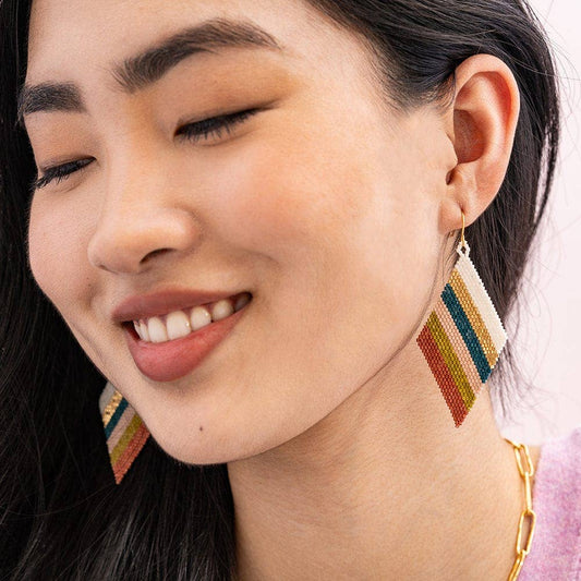 Frida Diagonal Stripes Beaded Drop Earrings - Desert