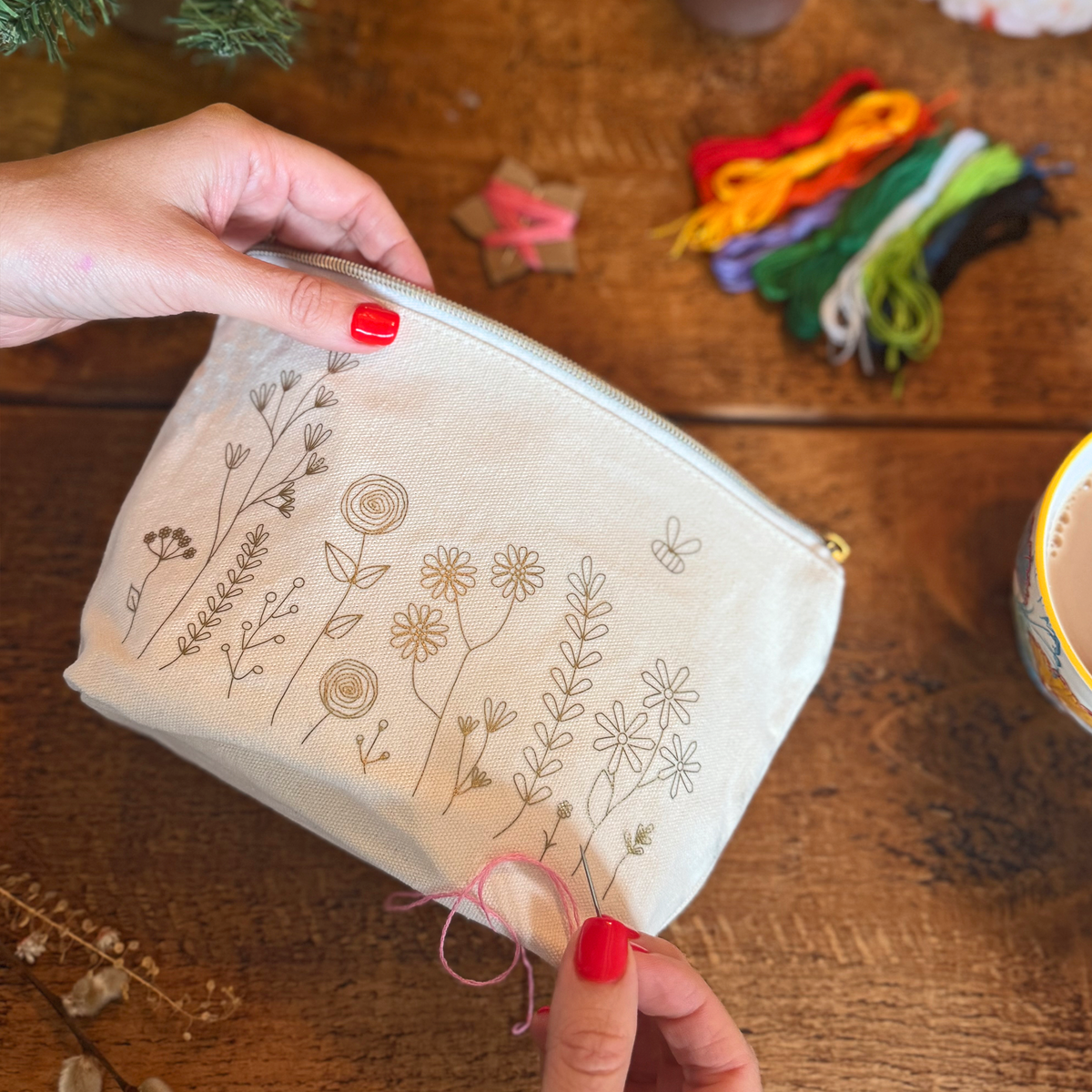 Stitch Your Flowers Zip Pouch - Embroidery Kit