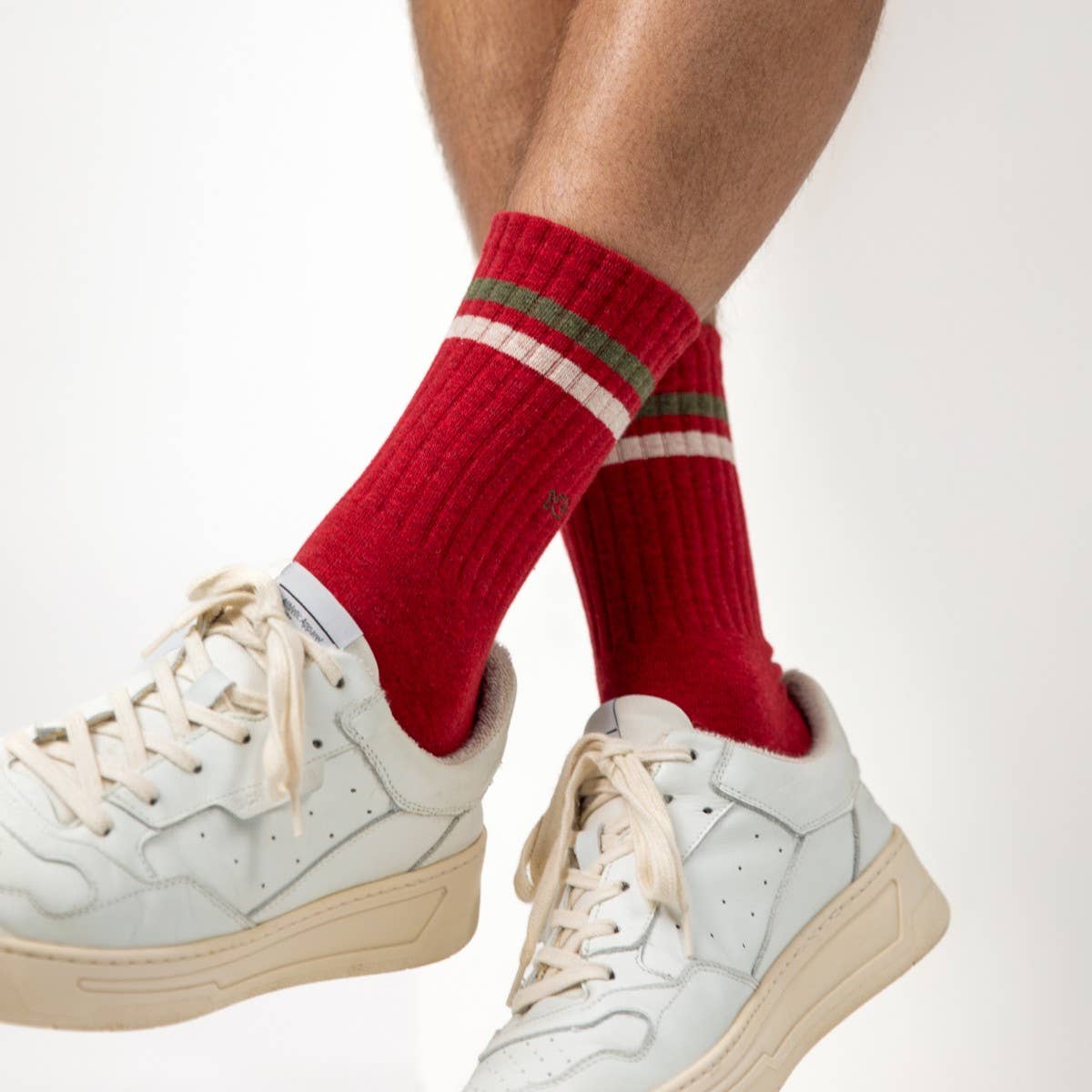 BILLYBELT Retro Socks - Red with Green and Beige Stripe