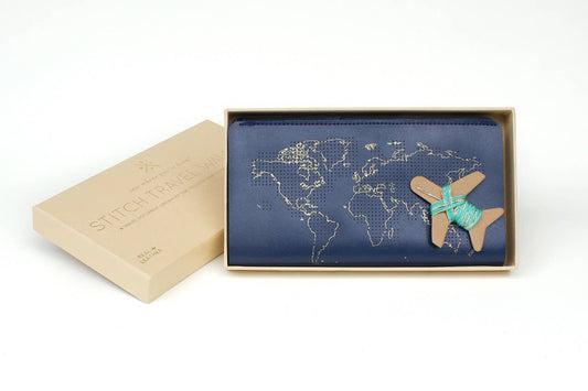 Stitch Where You've Been Travel Wallet - Navy Leather