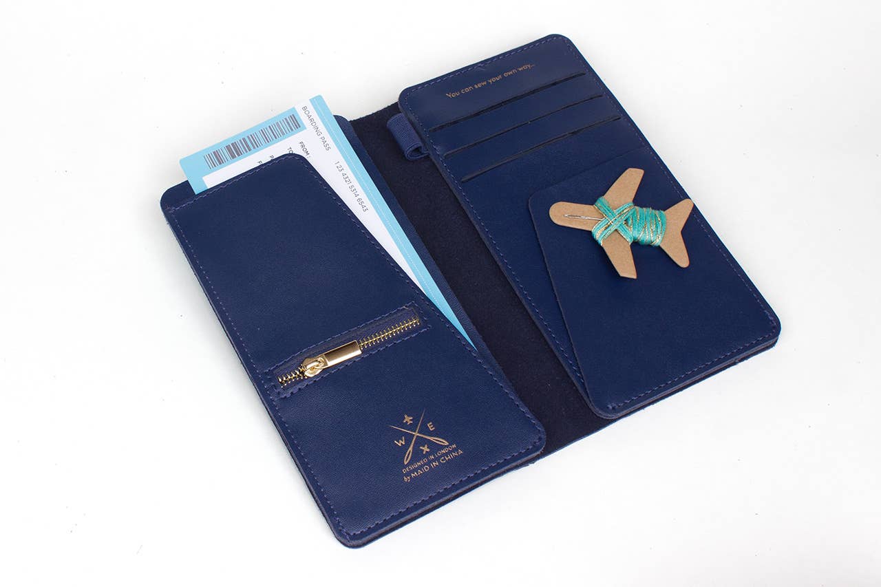 Stitch Where You've Been Travel Wallet - Navy Leather
