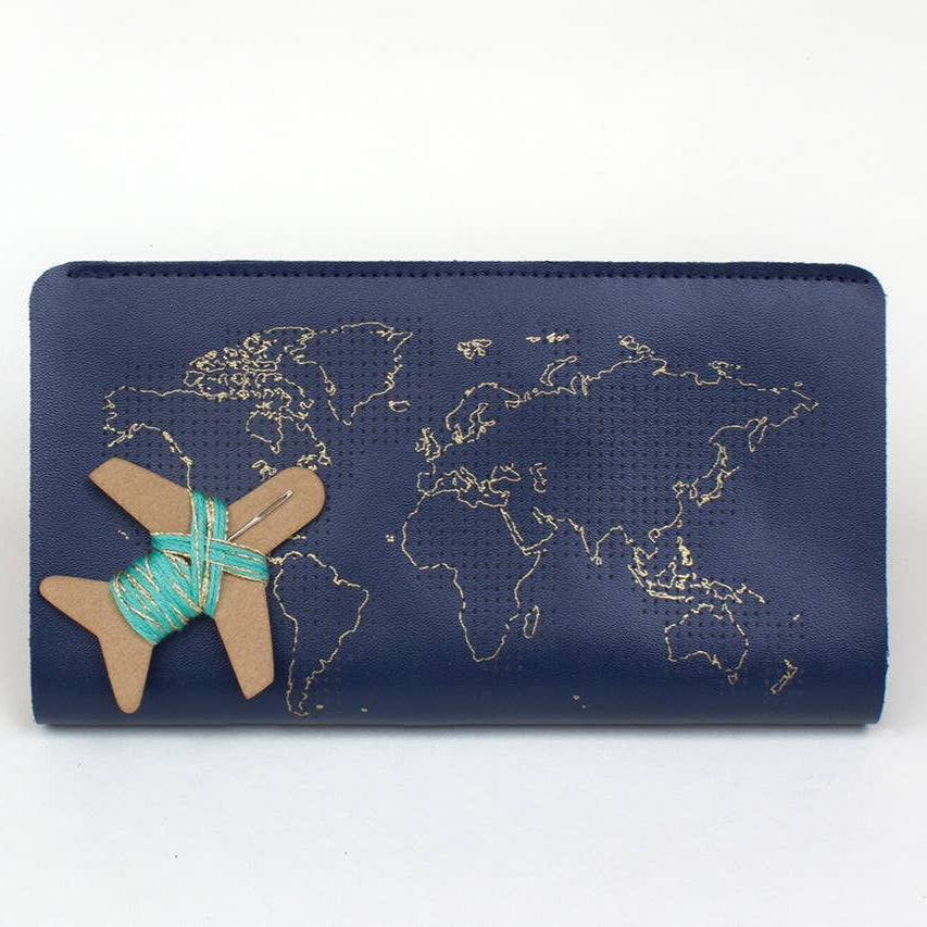 Stitch Where You've Been Travel Wallet - Navy Leather