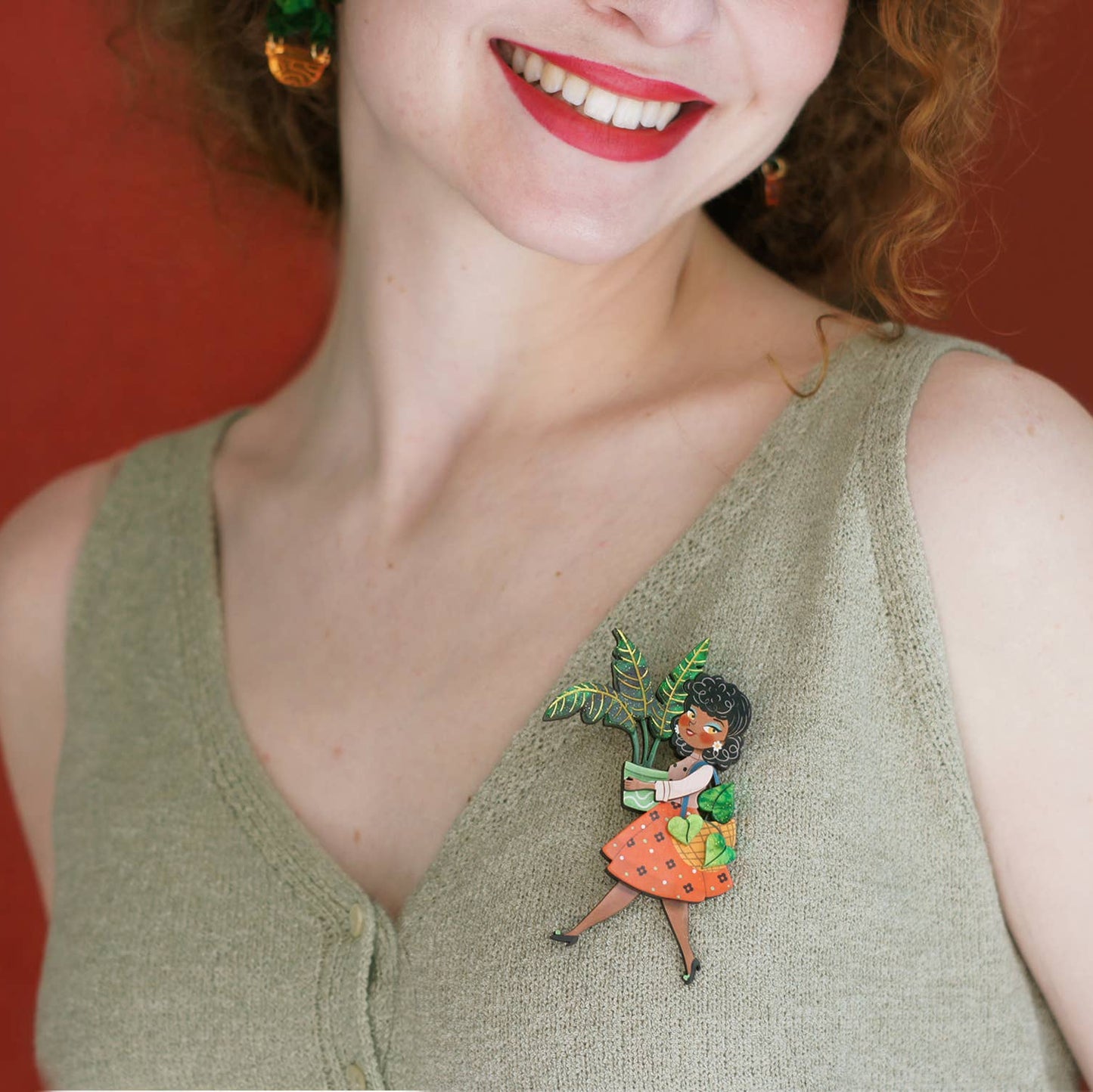 Girl Brooch with Plants