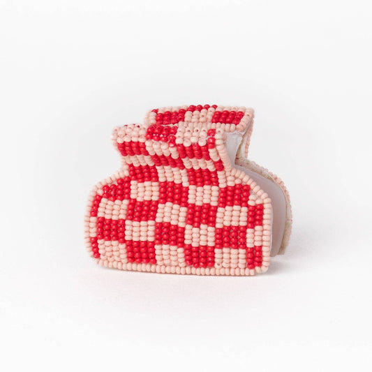 Gia Petite Multi-Color Checked Claw - Red + Light Pink