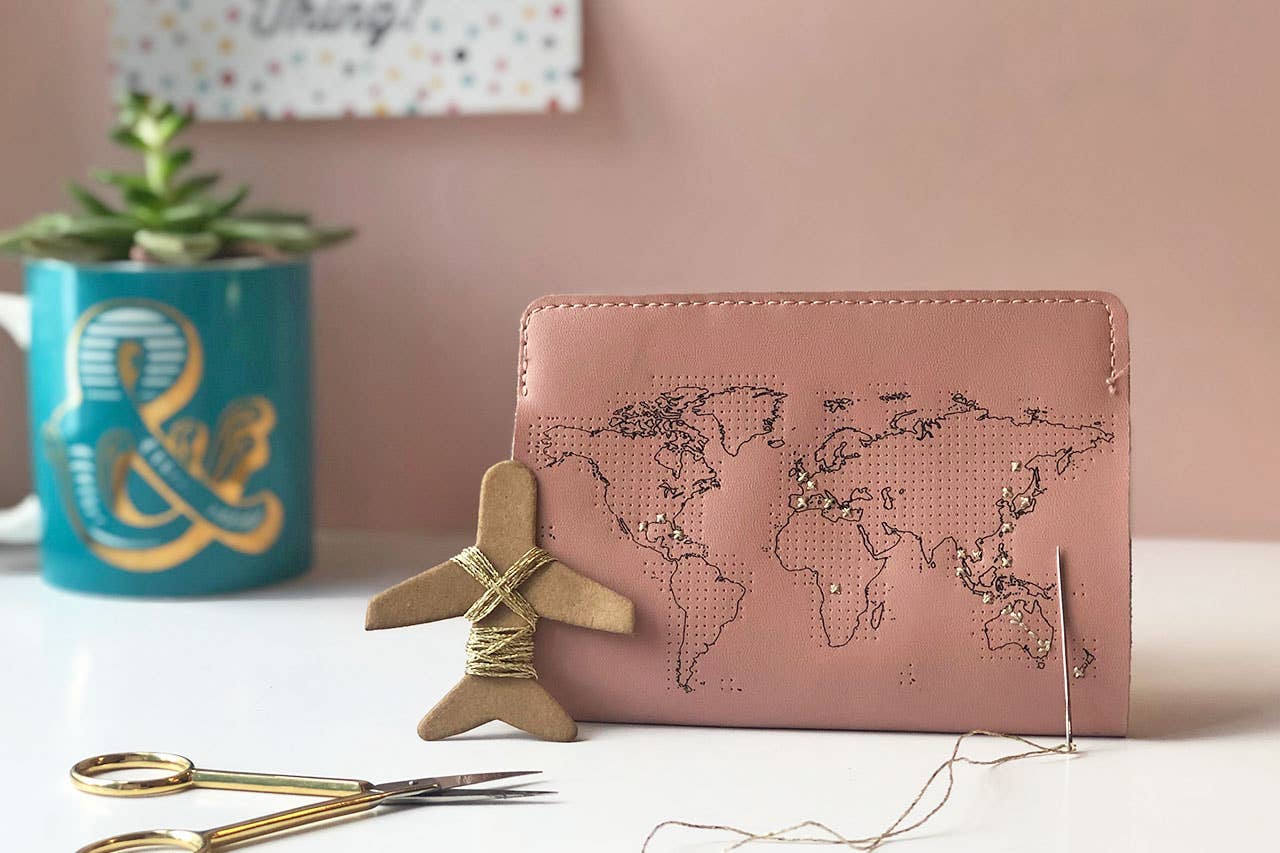 Stitch Where You've Been Passport Cover Kit - Pink Leather